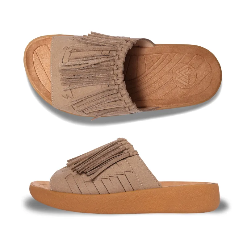 Thunderbird Thatched Slide | Suede Vegan Leather | Rubber | Taupe | Tan made by Malibu Sandles