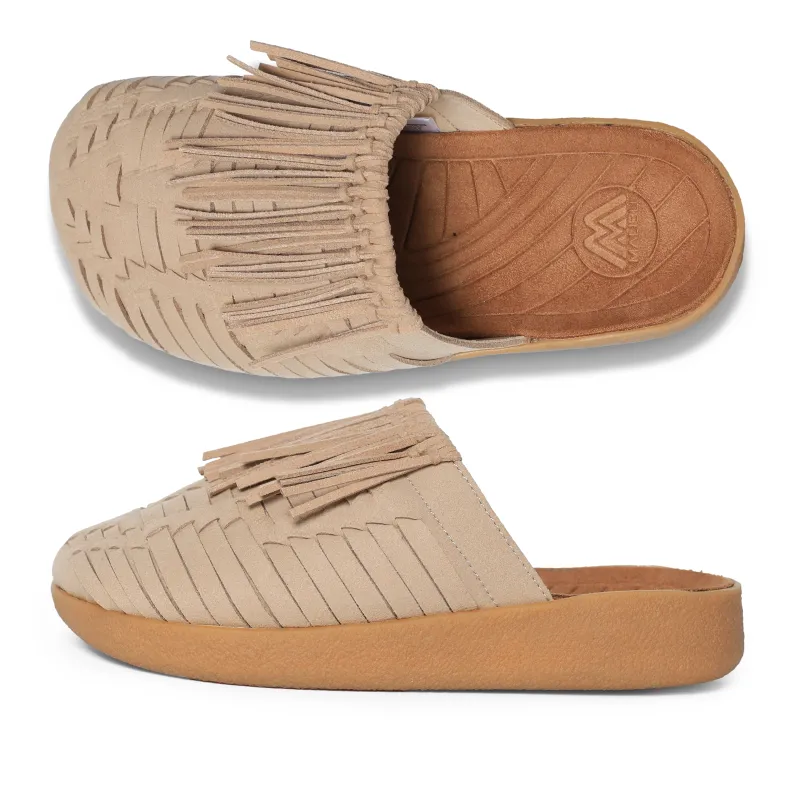 Thunderbird Thatched Mule | Suede Vegan Leather | Rubber | Beige | Tan made by Malibu Sandles