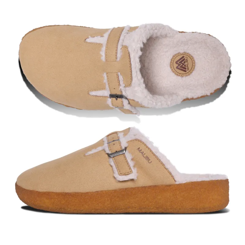 Flores Mule | Vegan Suede | Sherpa | Crepe Rubber | Oak Buff | Tan made by Malibu Sandles