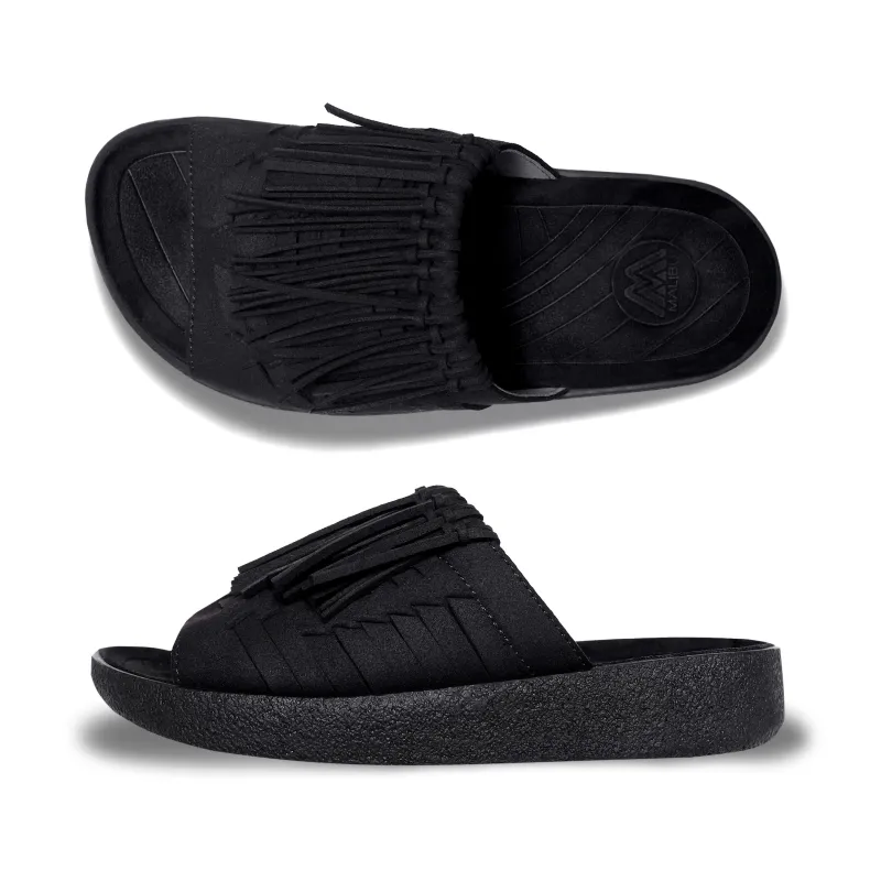 Thunderbird Thatched Slide | Suede Vegan Leather | Rubber | Black made by Malibu Sandles