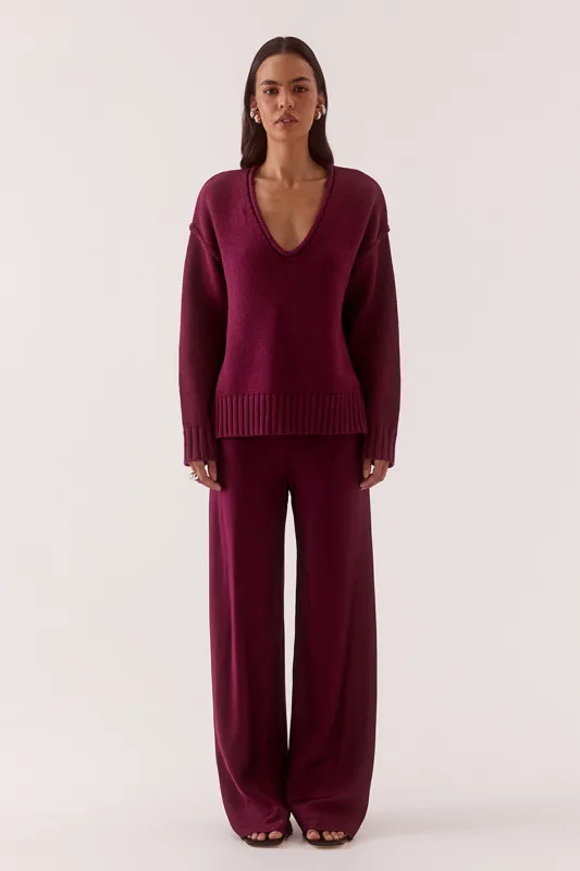 LANE PLUNGE SWEATER - BLACKBERRY made by SOVERE