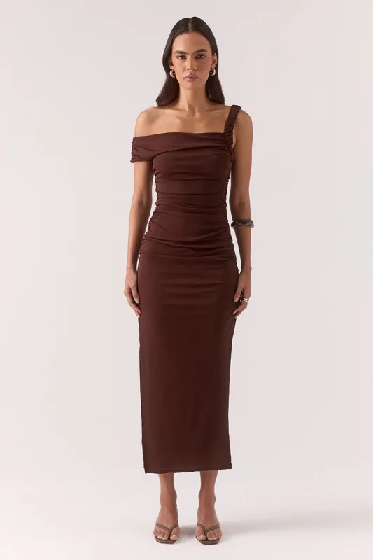 RUA ASYM DRESS - GANACHE made by SOVERE