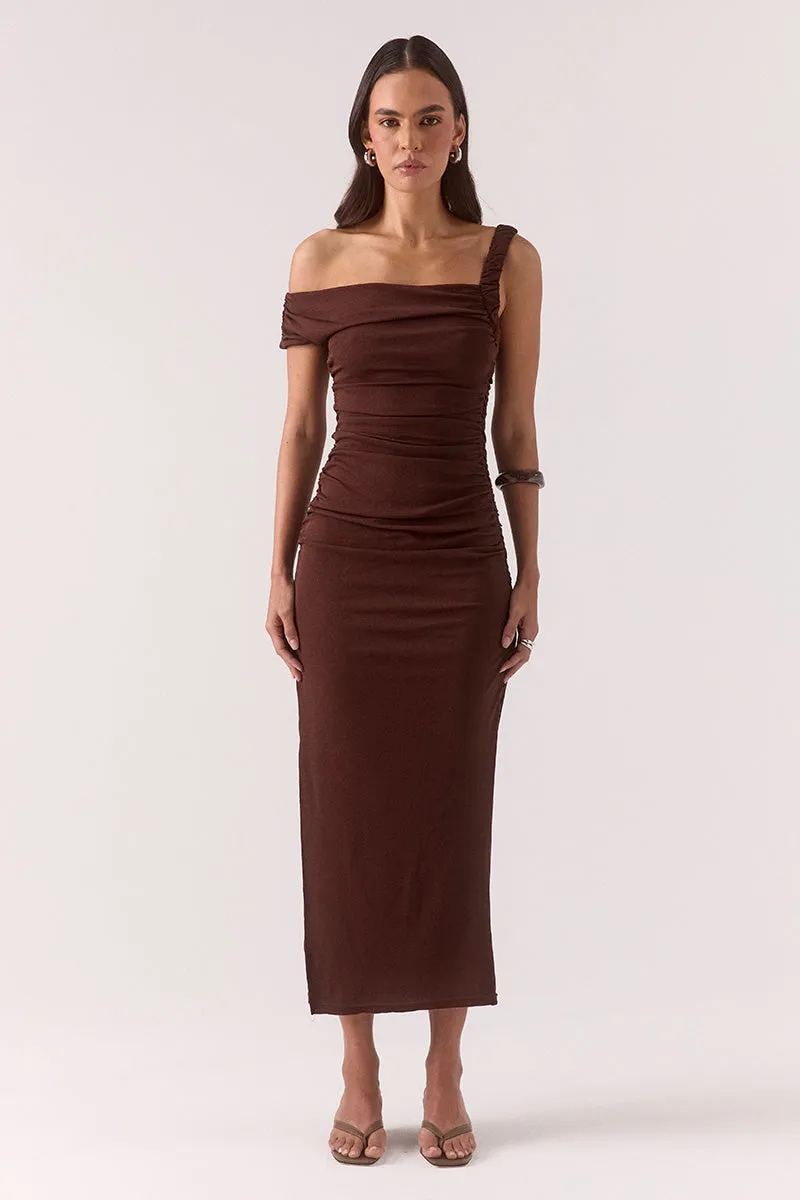 RUA ASYM DRESS - GANACHE sold by SOVERE
