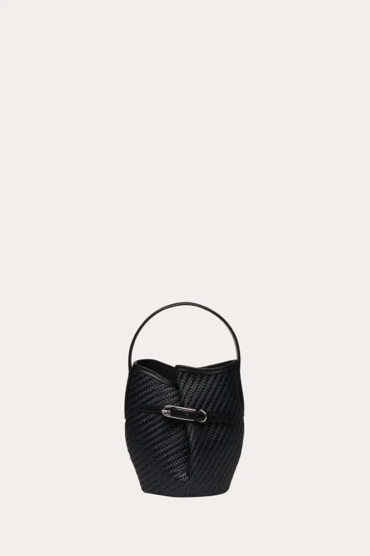 Belted Bucket Bag Mini Black Raffia made by Liffner