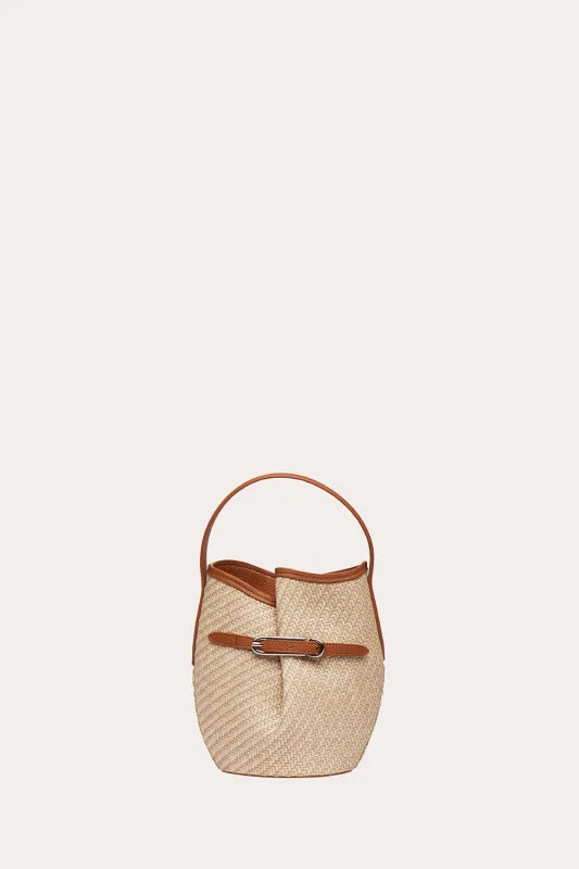 Belted Bucket Bag Mini Beige Raffia made by Liffner