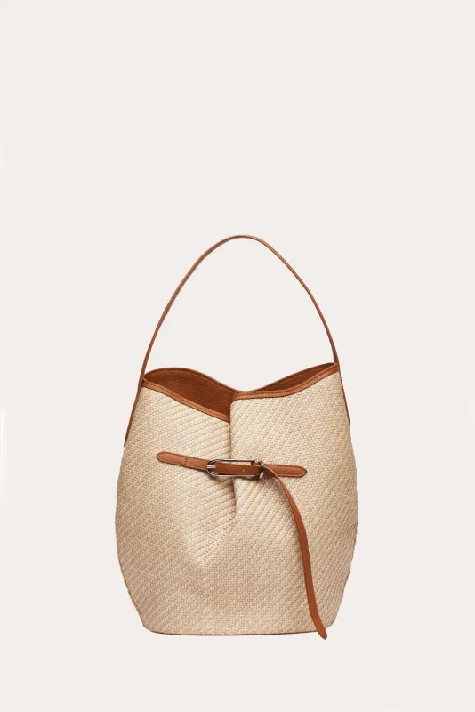 Belted Bucket Bag Large Beige Raffia made by Liffner