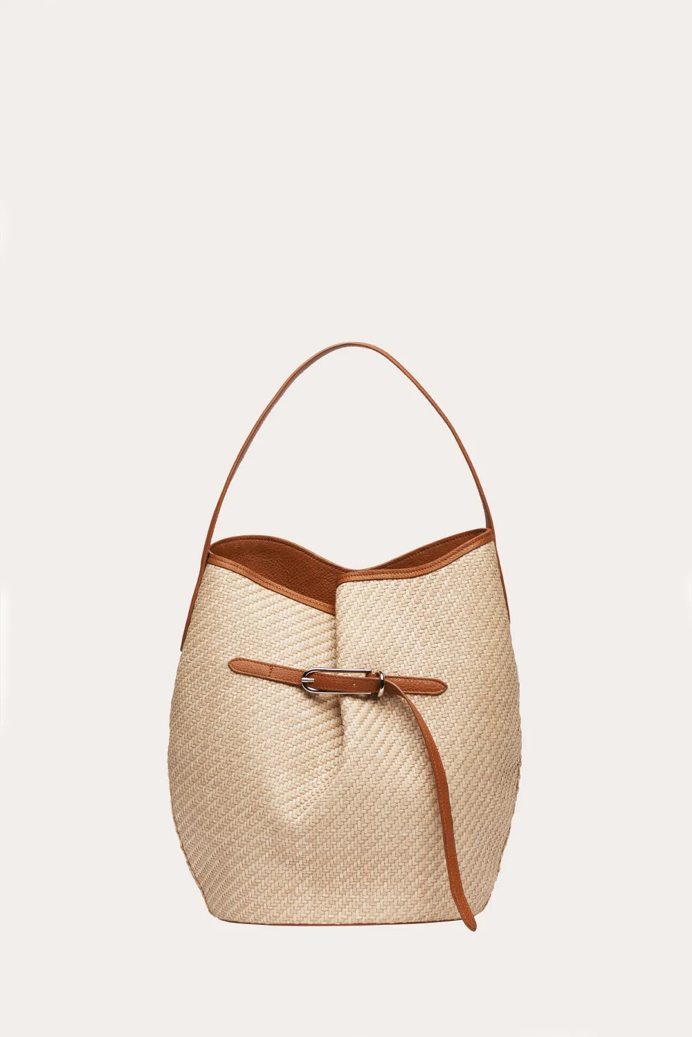Belted Bucket Bag Large Beige Raffia sold by Liffner