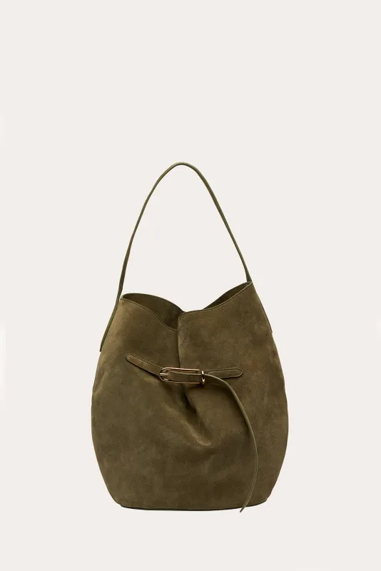 Belted Bucket Bag Large Sage Suede made by Liffner