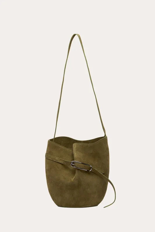 Belted Bucket Bag Sage Suede made by Liffner