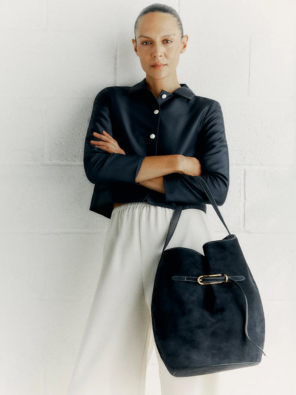 Belted Bucket Bag Large Black Suede sold by Liffner product image thumbnail 2