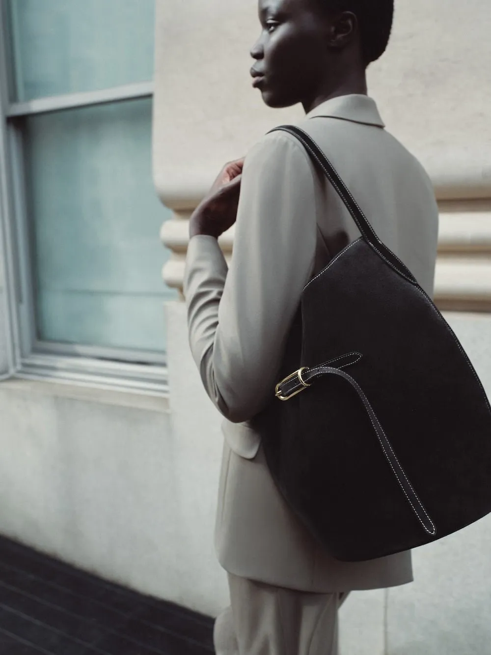 Belted Bucket Bag Large Black Suede sold by Liffner product image thumbnail 3