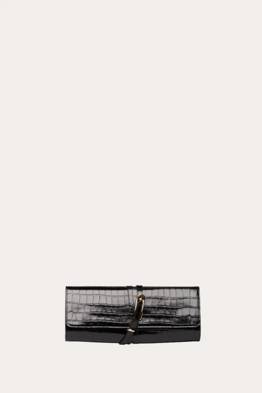 Belted Clutch Black Croc made by Liffner