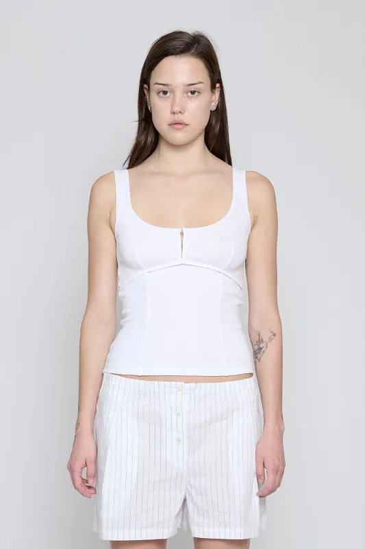 White Ribbed Squareneck Tank made by PRINSCAVera