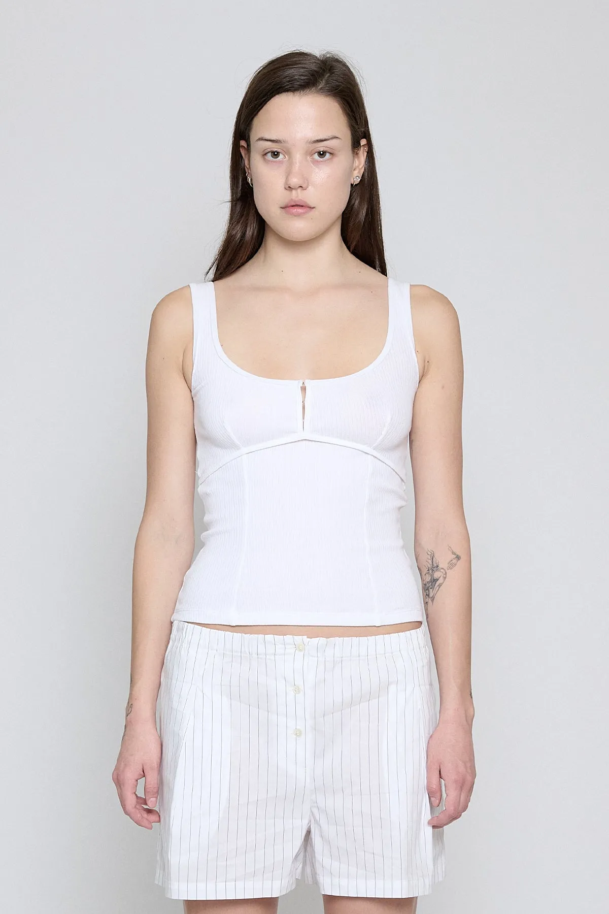 White Ribbed Squareneck Tank sold by PRINSCAVera