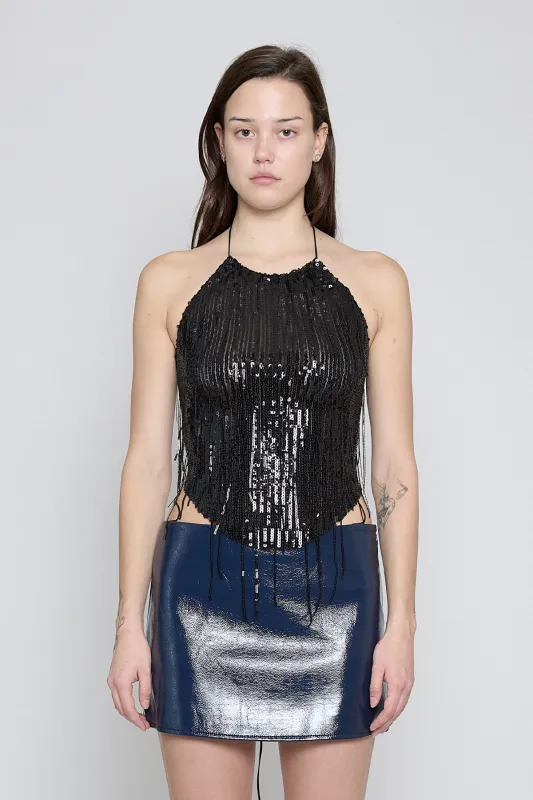 Black Sequin Halter Top made by PRINSCAVera