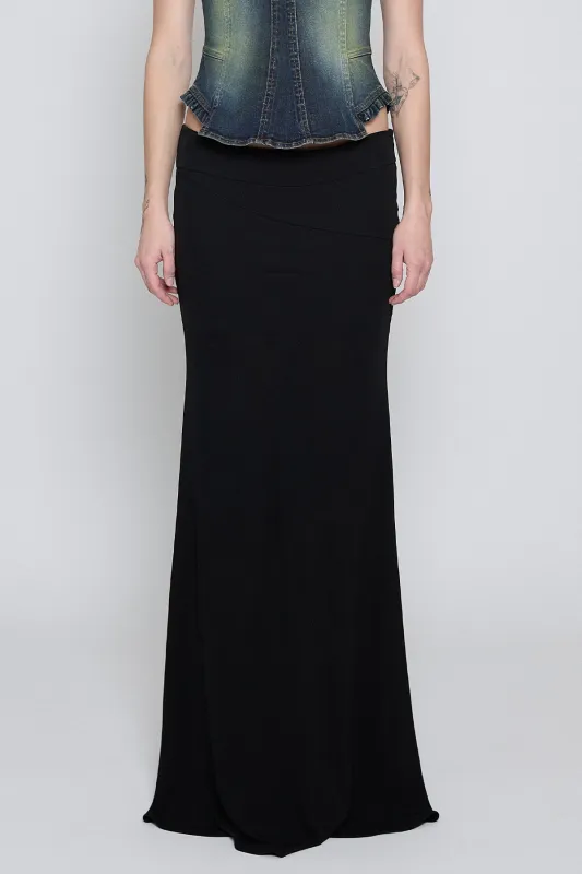 Black Lace-Up Paneled Maxi Skirt made by PRINSCAVera