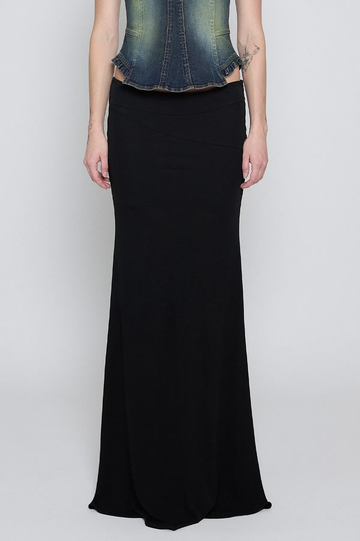 Black Lace-Up Paneled Maxi Skirt sold by PRINSCAVera