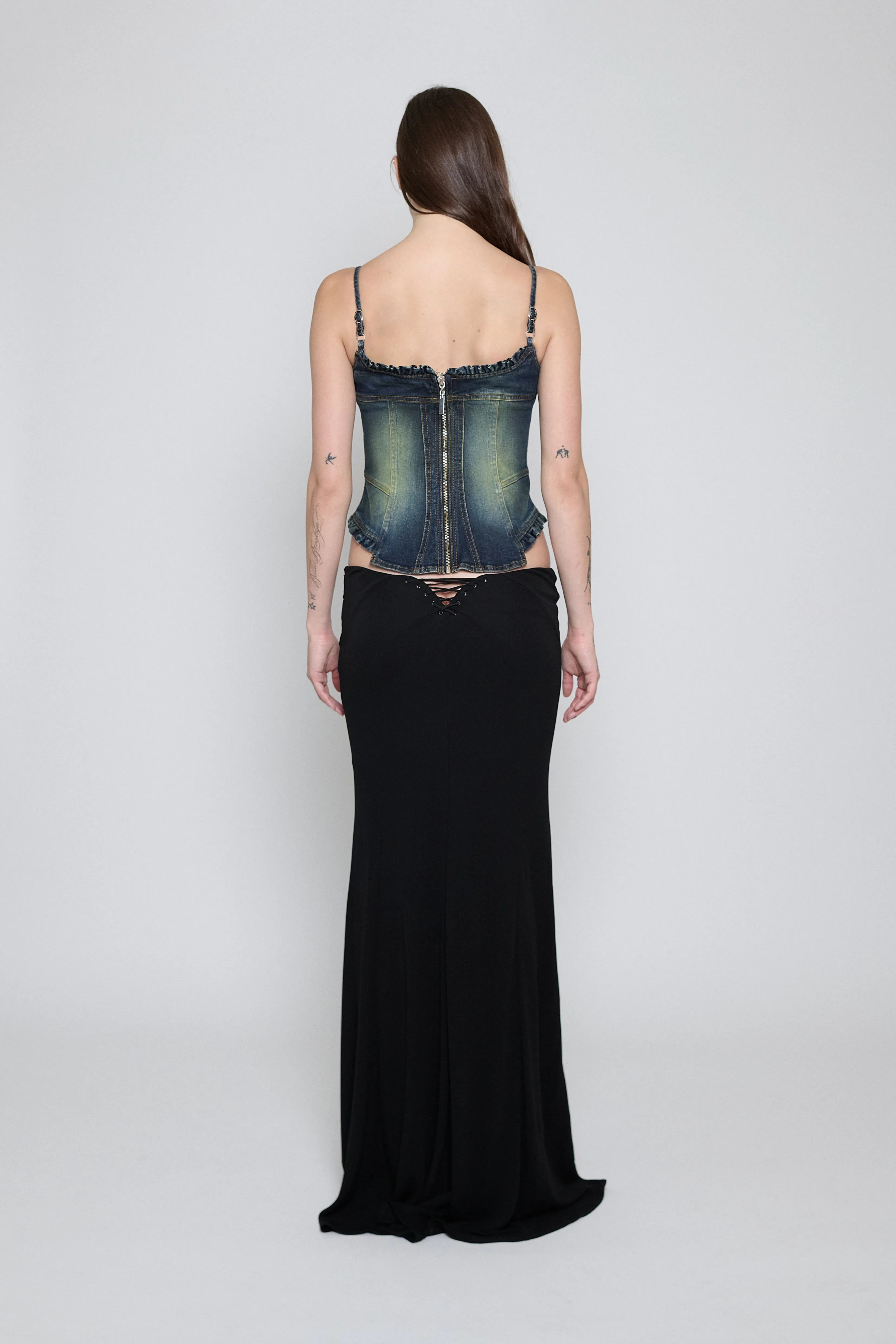Black Lace-Up Paneled Maxi Skirt sold by PRINSCAVera product image thumbnail 4