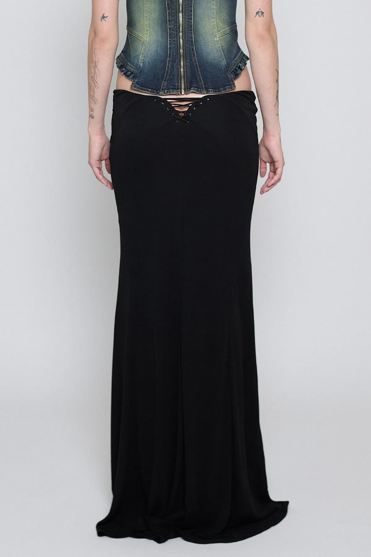 Black Lace-Up Paneled Maxi Skirt sold by PRINSCAVera product image thumbnail 3