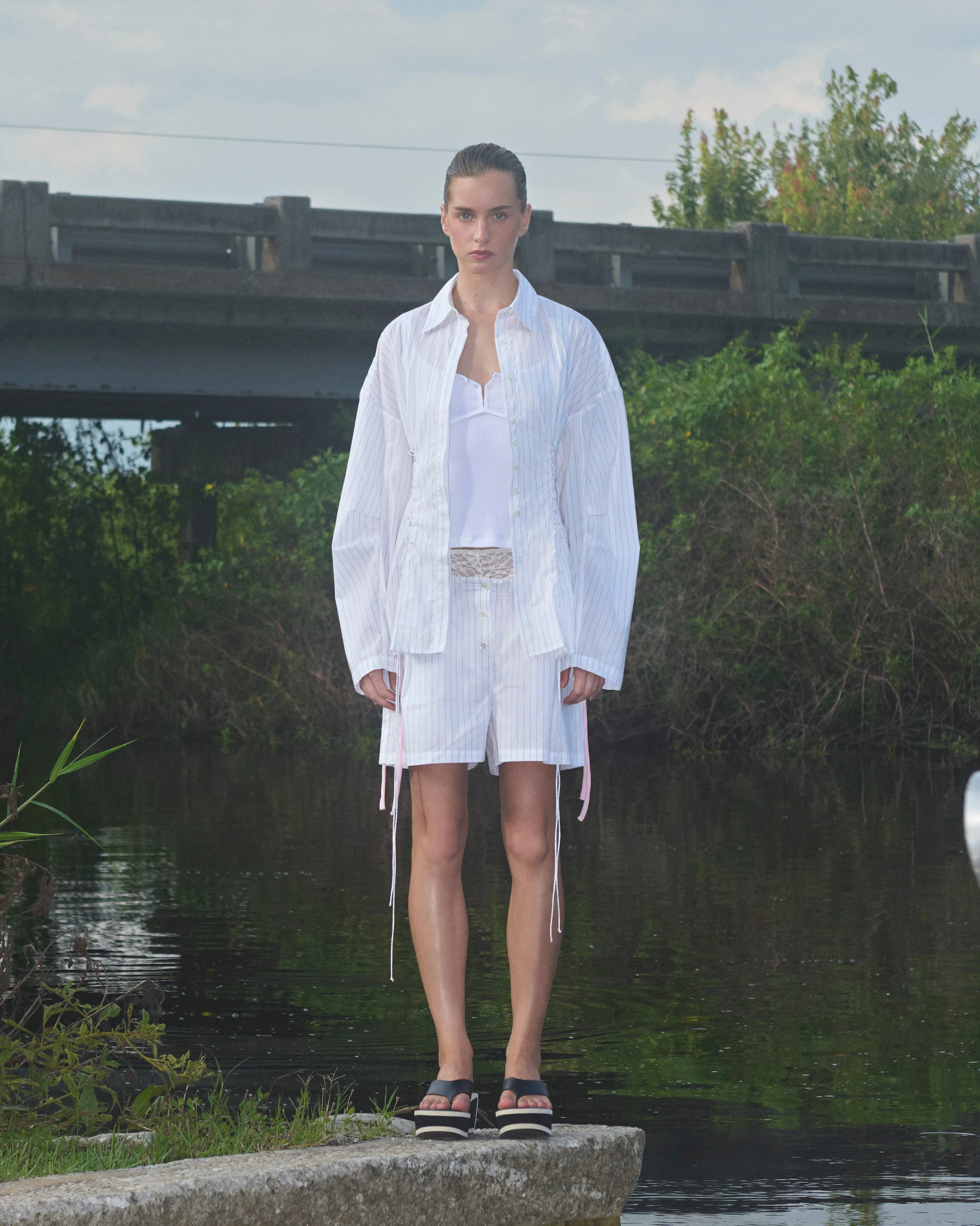 White Pinstripe Laced Button Down sold by PRINSCAVera product image thumbnail 5