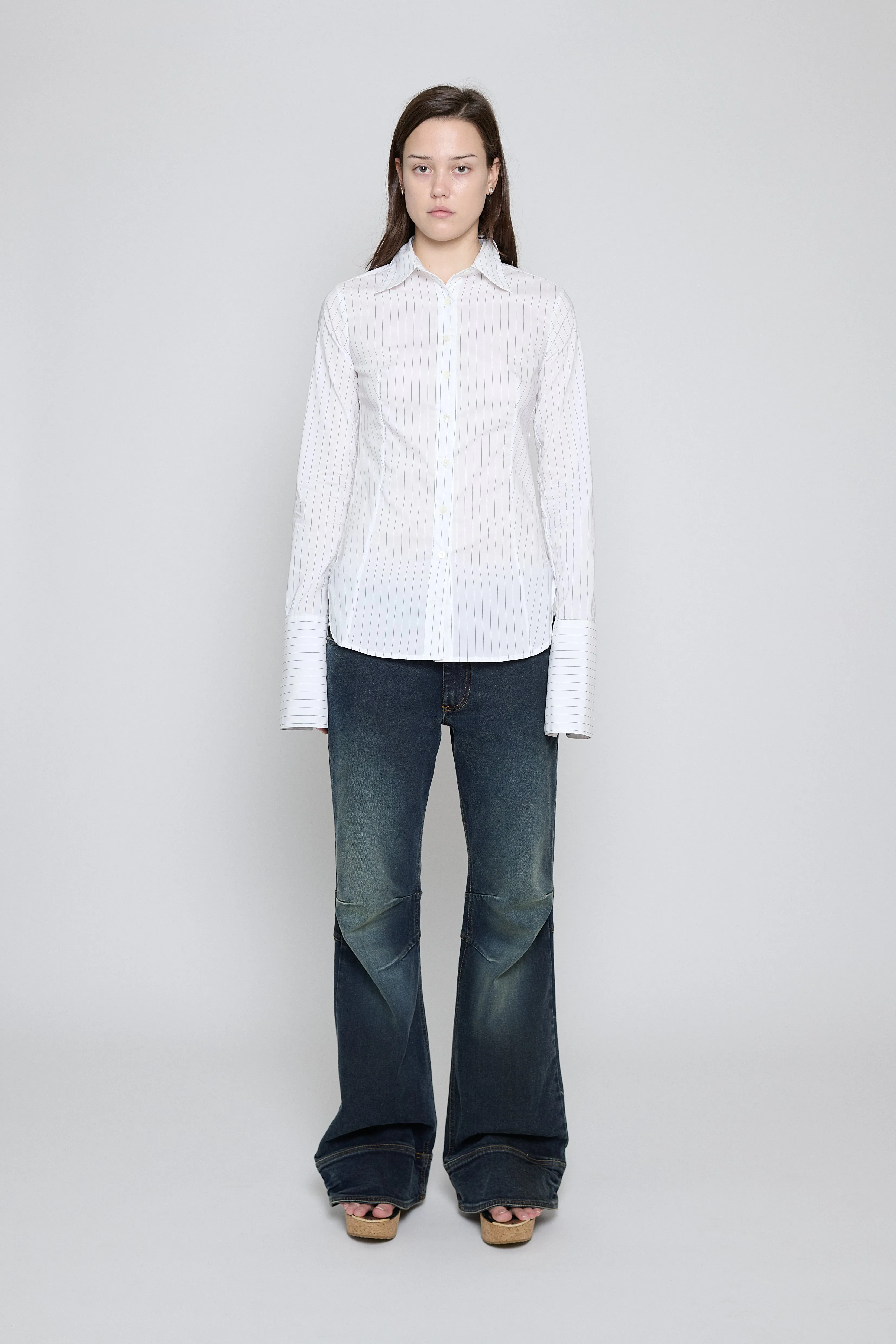 White Pinstripe Fitted Button Down sold by PRINSCAVera product image thumbnail 2