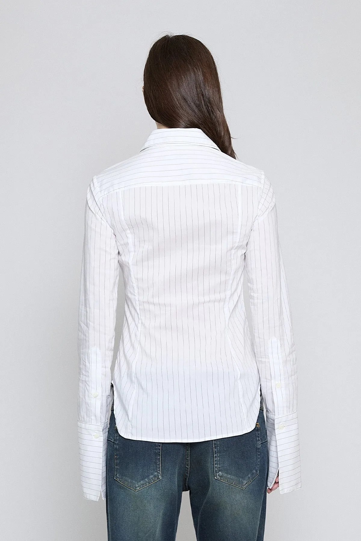 White Pinstripe Fitted Button Down sold by PRINSCAVera product image thumbnail 3