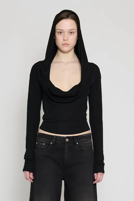 Black Hooded Long Sleeve Top made by PRINSCAVera