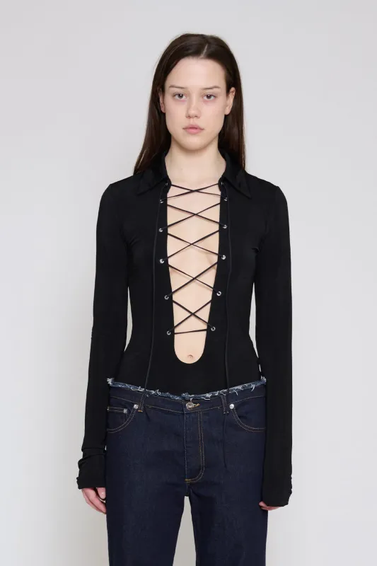 Black Long Sleeve Lace-Up Top made by PRINSCAVera