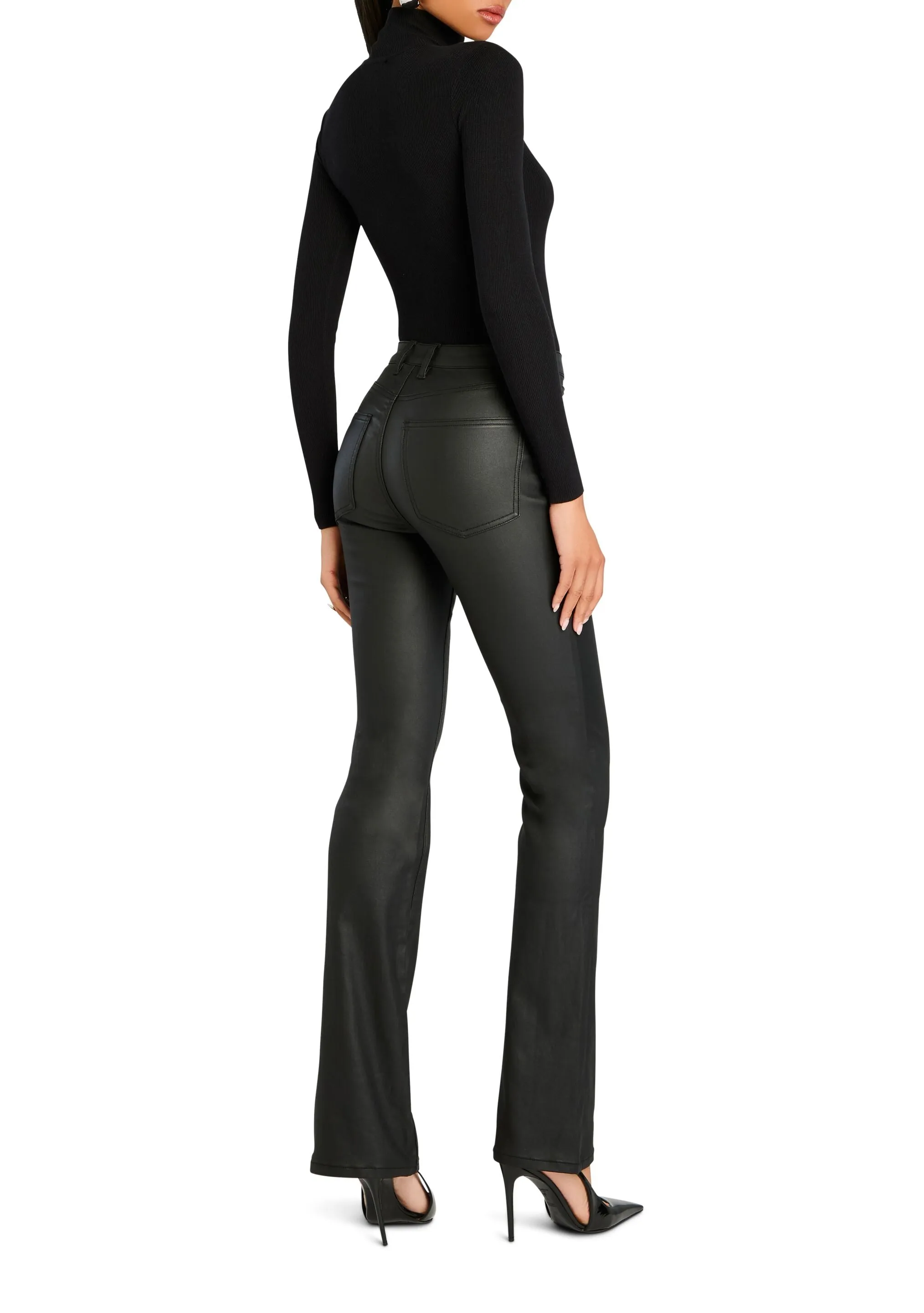 Presely Coated Denim High Rise Flare Jean sold by Seroya product image thumbnail 4