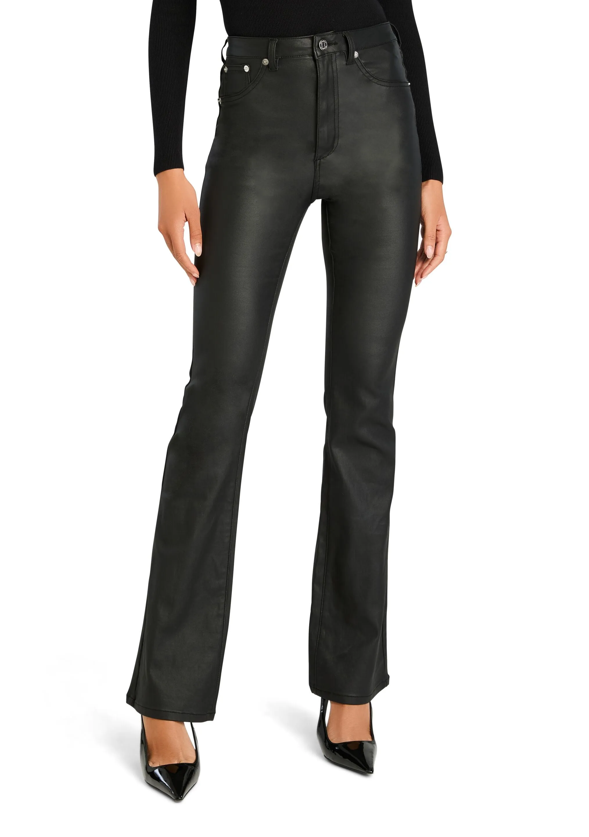 Presely Coated Denim High Rise Flare Jean sold by Seroya