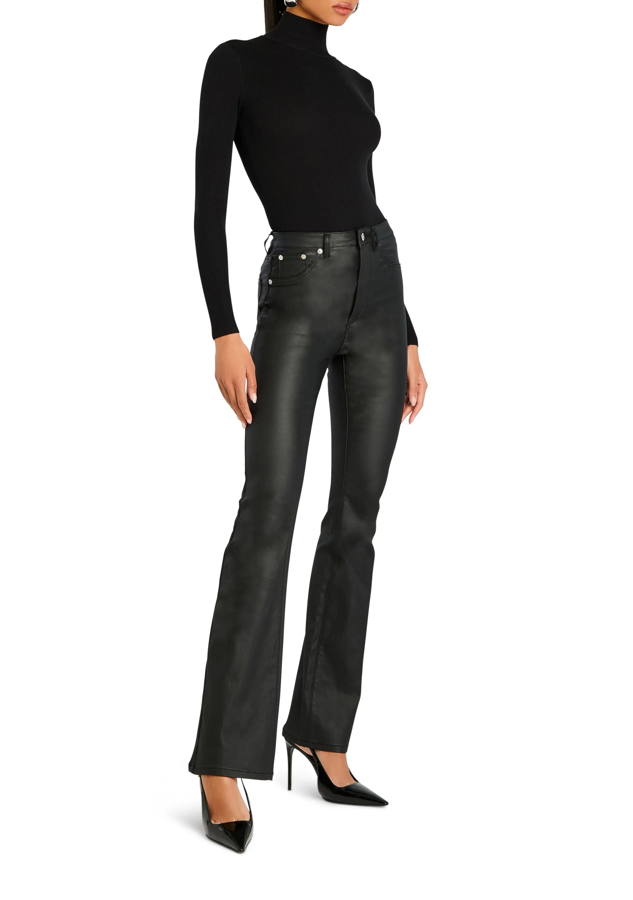 Presely Coated Denim High Rise Flare Jean sold by Seroya product image thumbnail 3