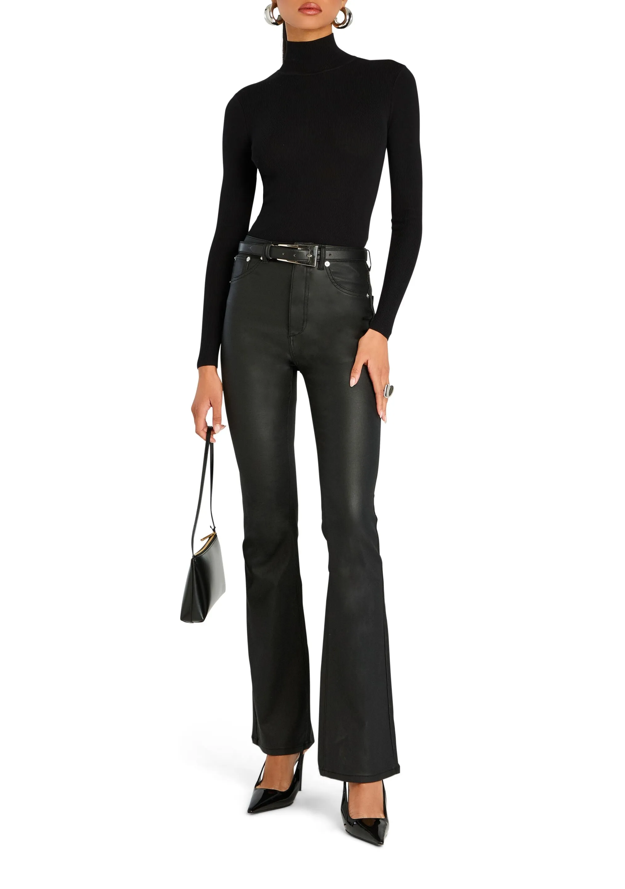 Presely Coated Denim High Rise Flare Jean sold by Seroya product image thumbnail 2