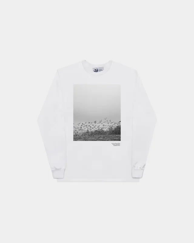 Long Sleeve T-Shirt - Flock of Geese - White (Final Sale) made by Crescent Down Works