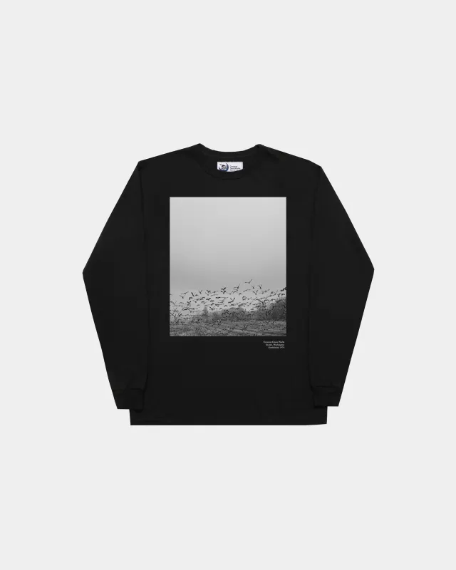 Long Sleeve T-Shirt - Flock of Geese - Black (Final Sale) made by Crescent Down Works