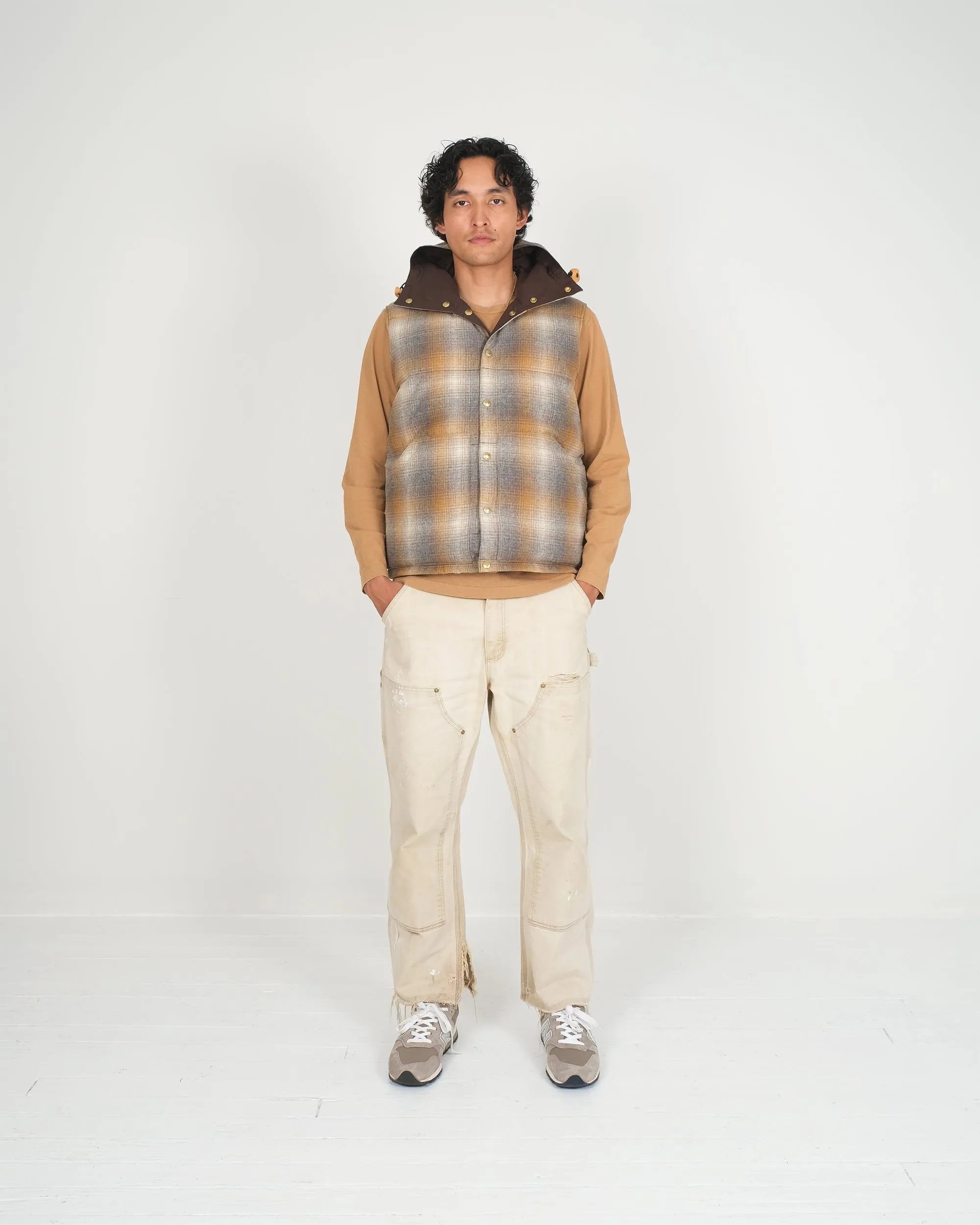 Down Italian Vest - Reversible Wool Flannel & Dry Wax Cotton - Meadow Plaid sold by Crescent Down Works product image thumbnail 3
