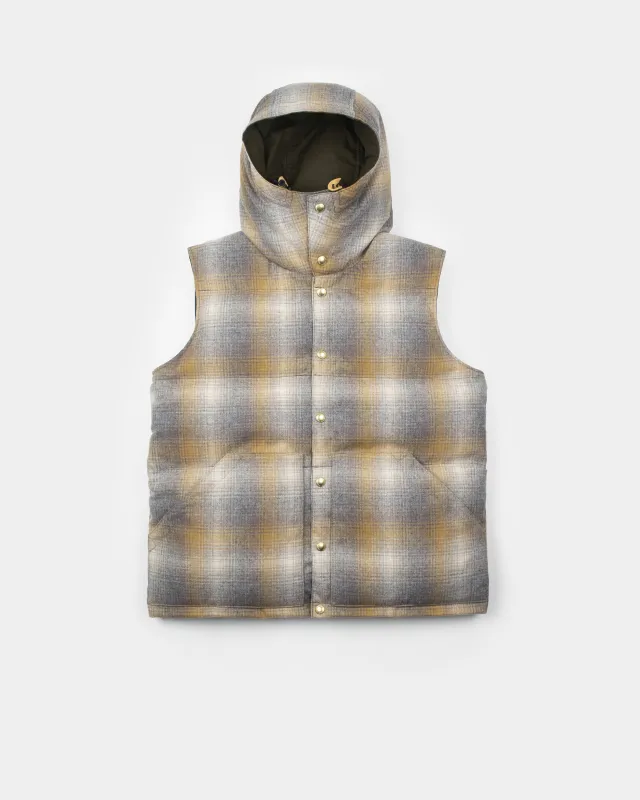Down Italian Vest - Reversible Wool Flannel & Dry Wax Cotton - Meadow Plaid made by Crescent Down Works