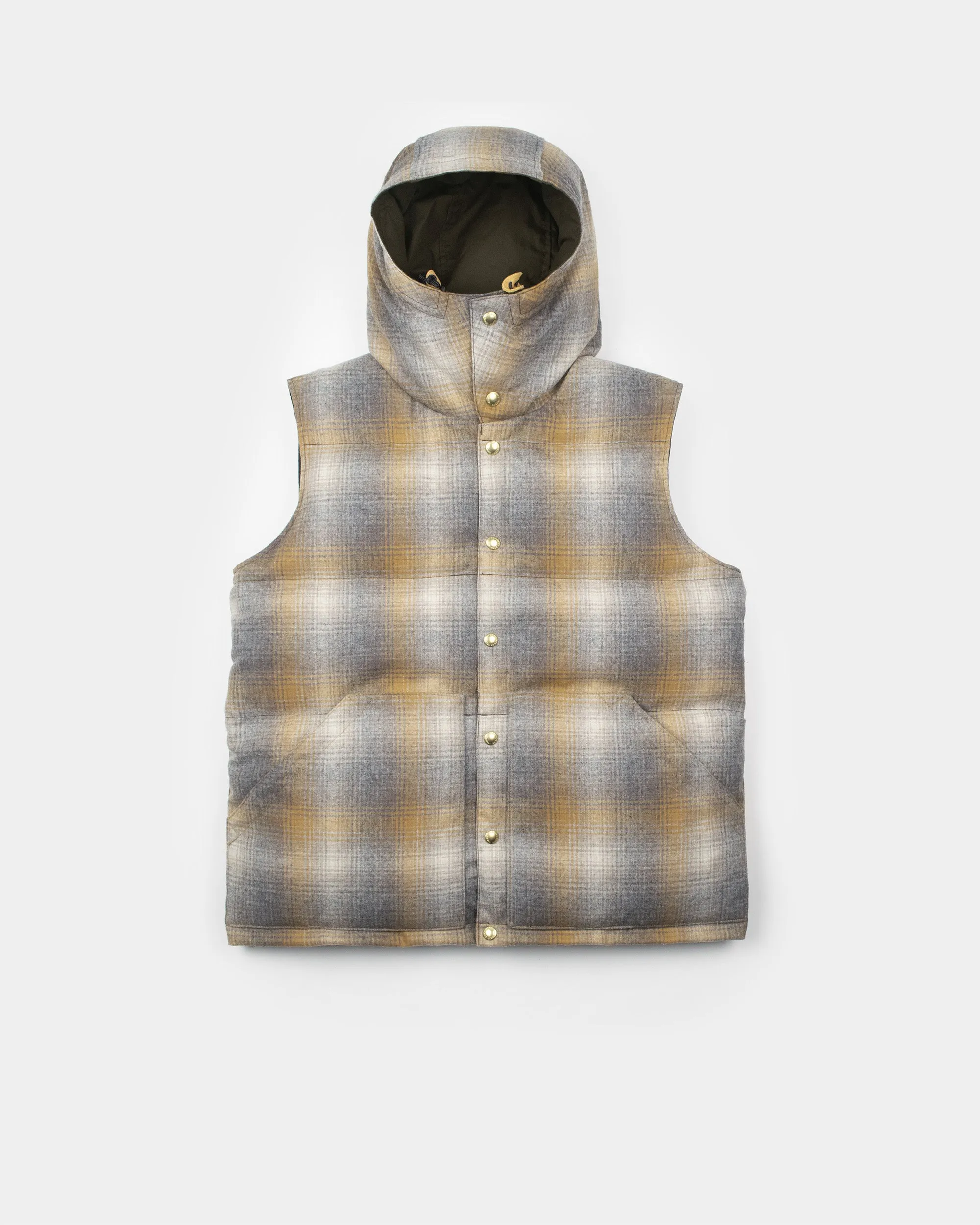 Down Italian Vest - Reversible Wool Flannel & Dry Wax Cotton - Meadow Plaid sold by Crescent Down Works