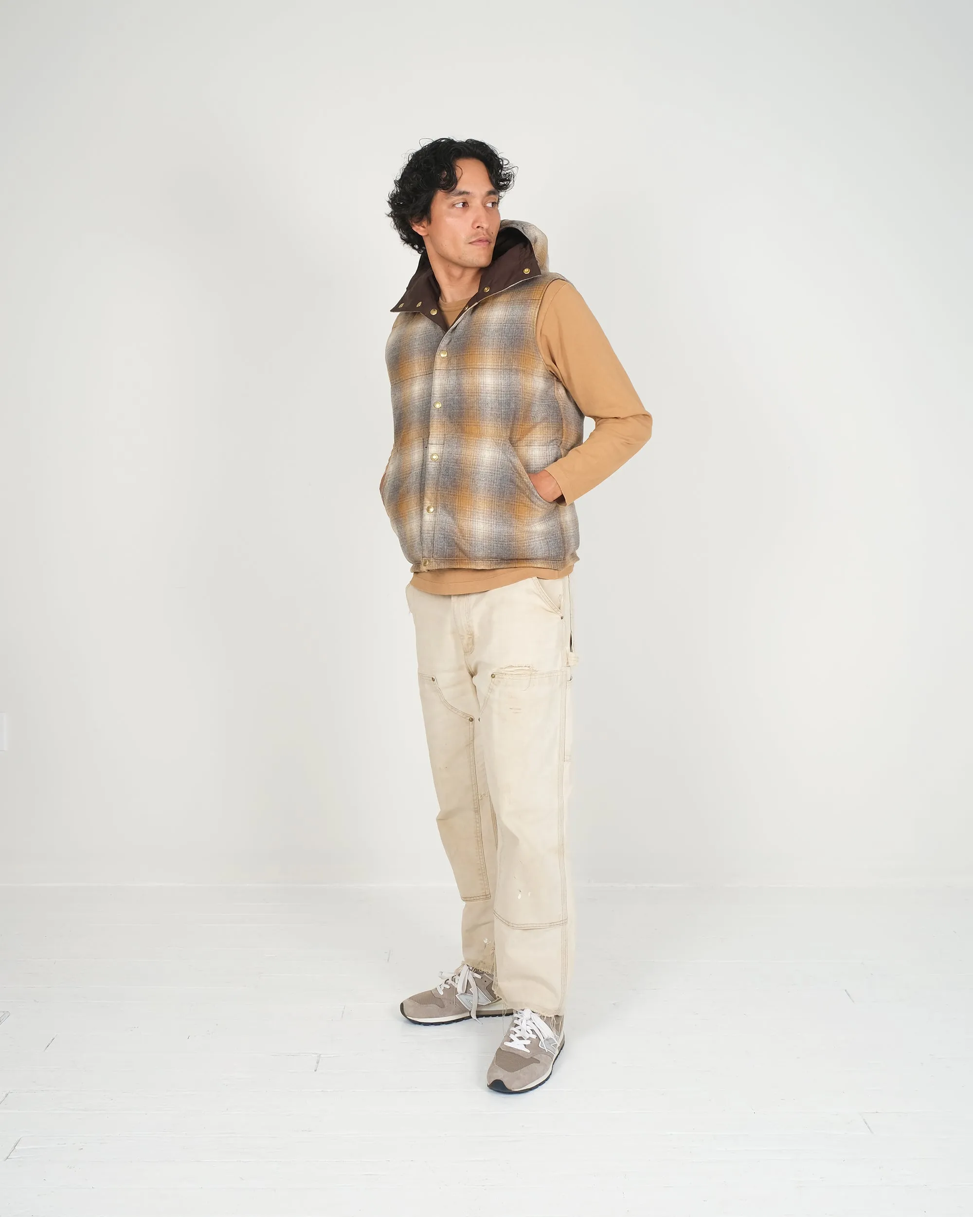 Down Italian Vest - Reversible Wool Flannel & Dry Wax Cotton - Meadow Plaid sold by Crescent Down Works product image thumbnail 4