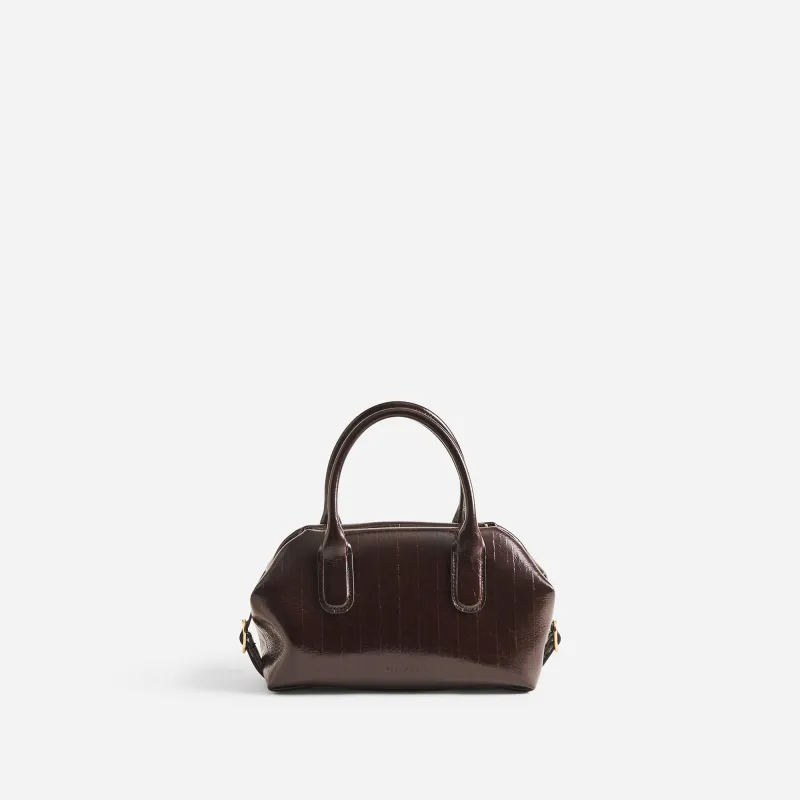 TALIA TRUNK SMALL RIGATO VEGAN FABRIC CHOCOLATE PLUM made by THEMOIRÃ