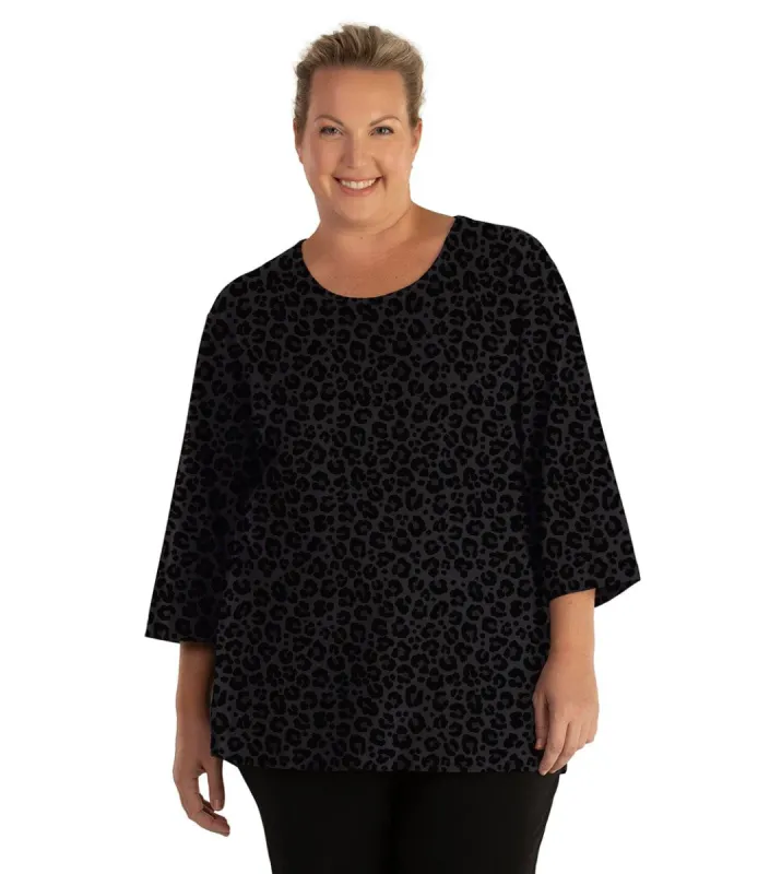 Stretch Naturals Scoop Neck 3/4 Sleeve Top Deep Leopard Print - FINAL SALE sold by JunoActive