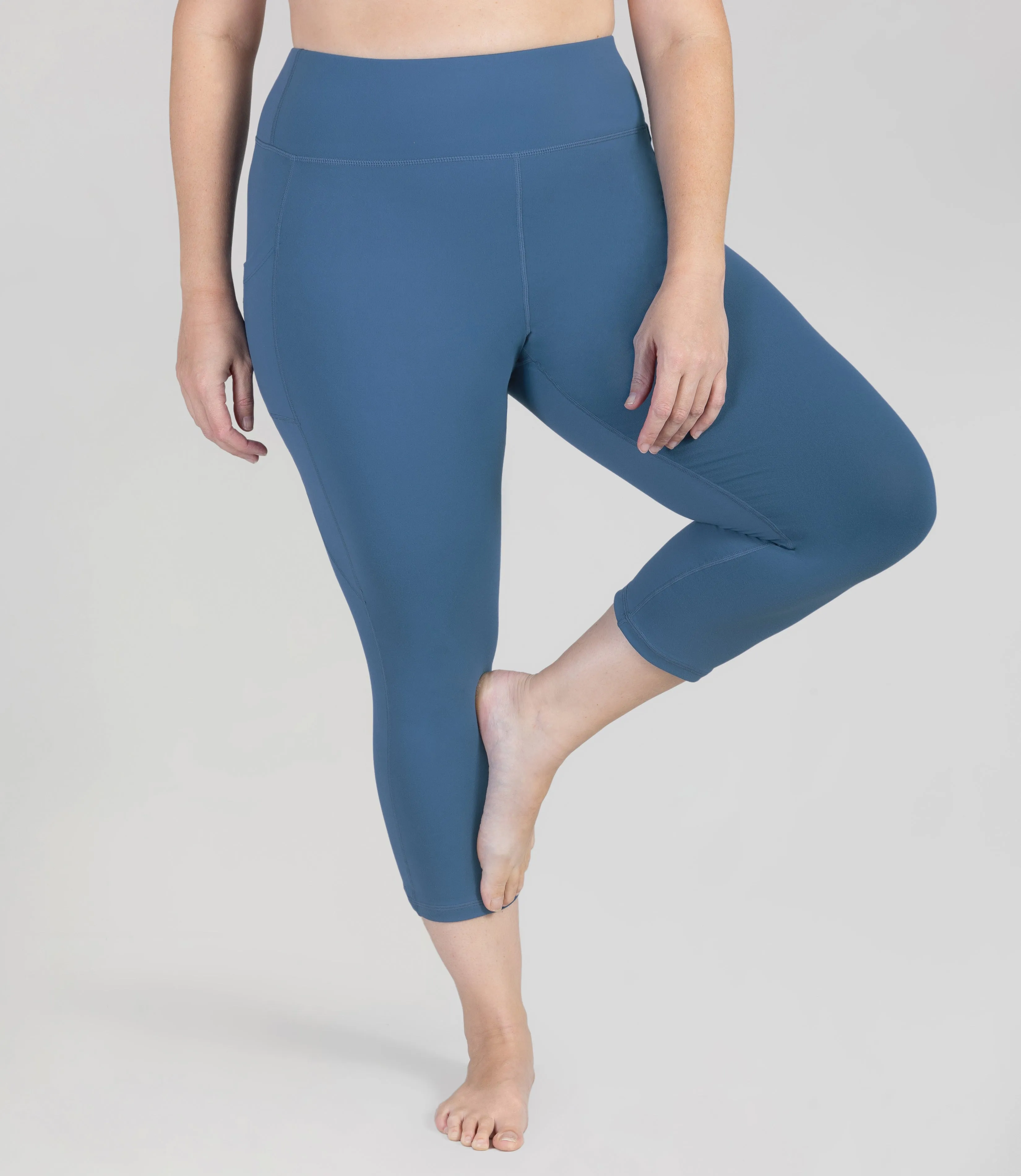 JunoStretch Side Pocket Capris Serenity Blue sold by JunoActive