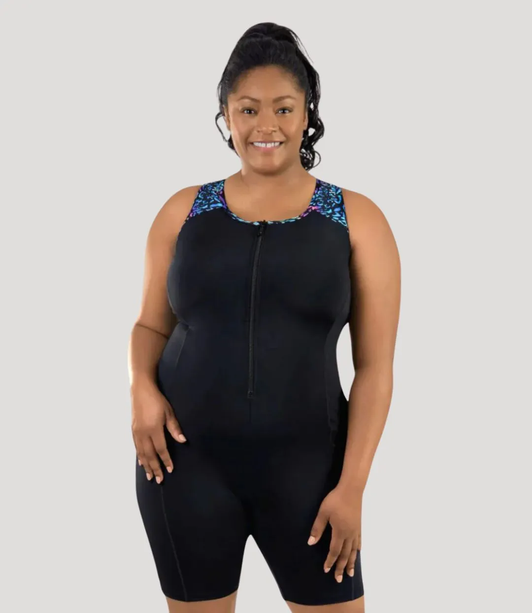 QuikEnergy Racerback Zip Front Aquatard Coral Reef Black sold by JunoActive