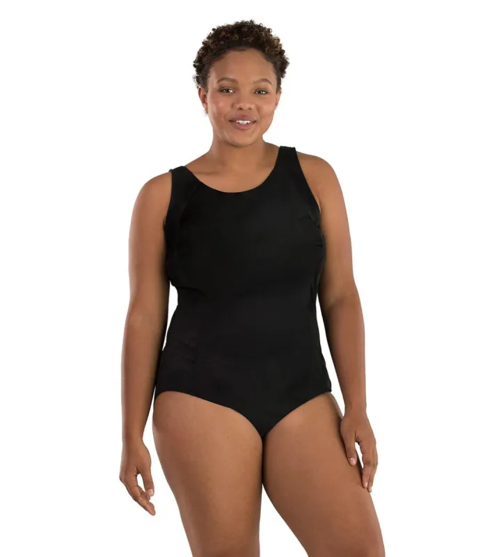 AquaSport™ Princess Seam Tanksuit Black sold by JunoActive