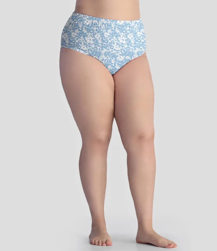 Junowear Cotton Stretch Classic Brief Blue Blossoms Print sold by JunoActive