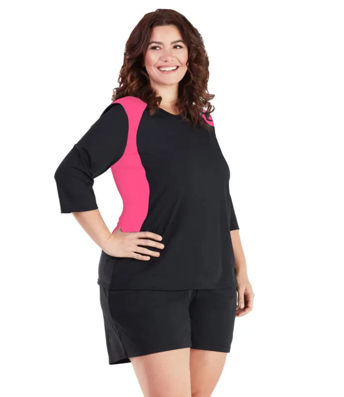 AquaSport Three Quarter Sleeve Rash Guard - Pink and Black - FINAL SALE sold by JunoActive