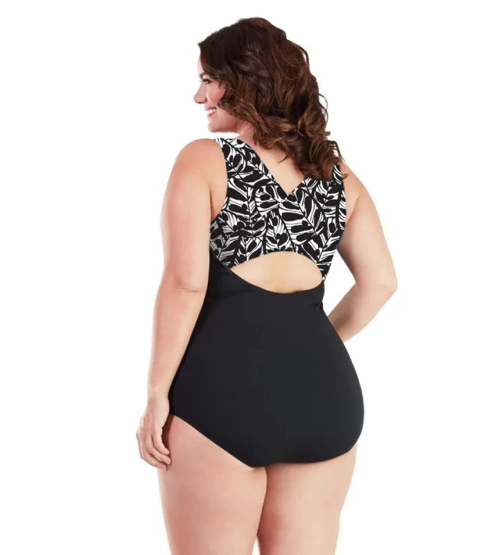 AquaSport Crossback One Piece Swimsuit Tropical Black - FINAL SALE sold by JunoActive