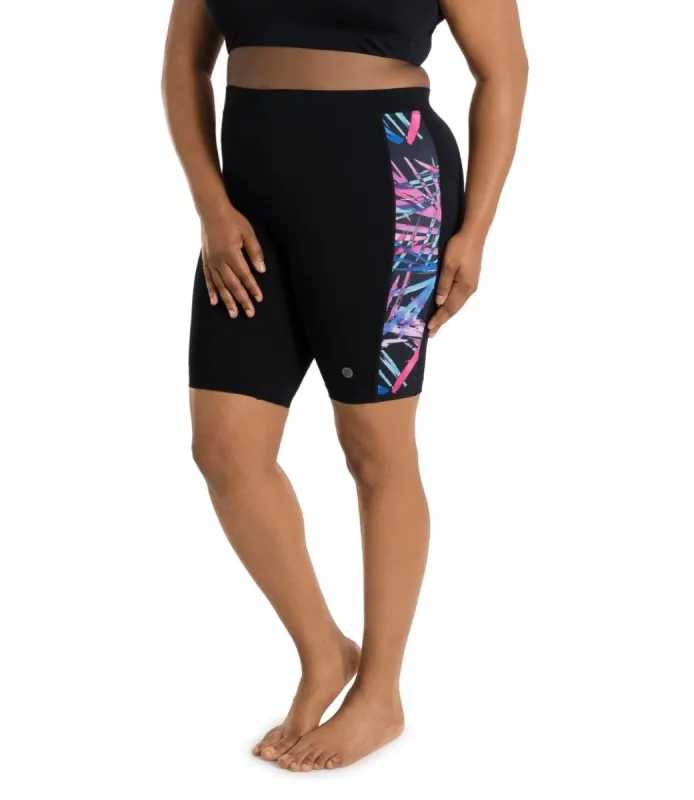 AquaSport Long Fitted Swim Shorts Sunset Palm Print Black - FINAL SALE sold by JunoActive