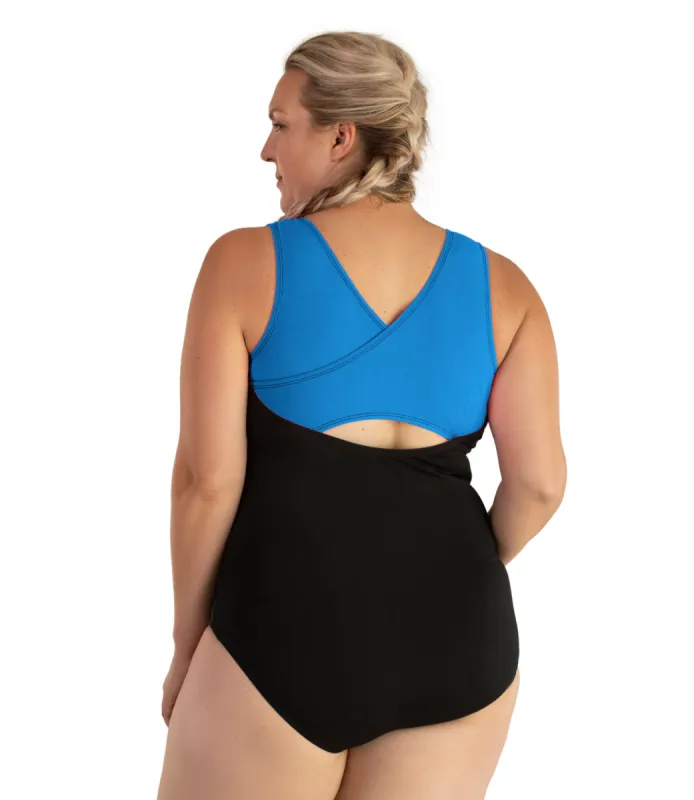 AquaSport Crossback Tanksuit Pacific Blue Black - FINAL SALE sold by JunoActive