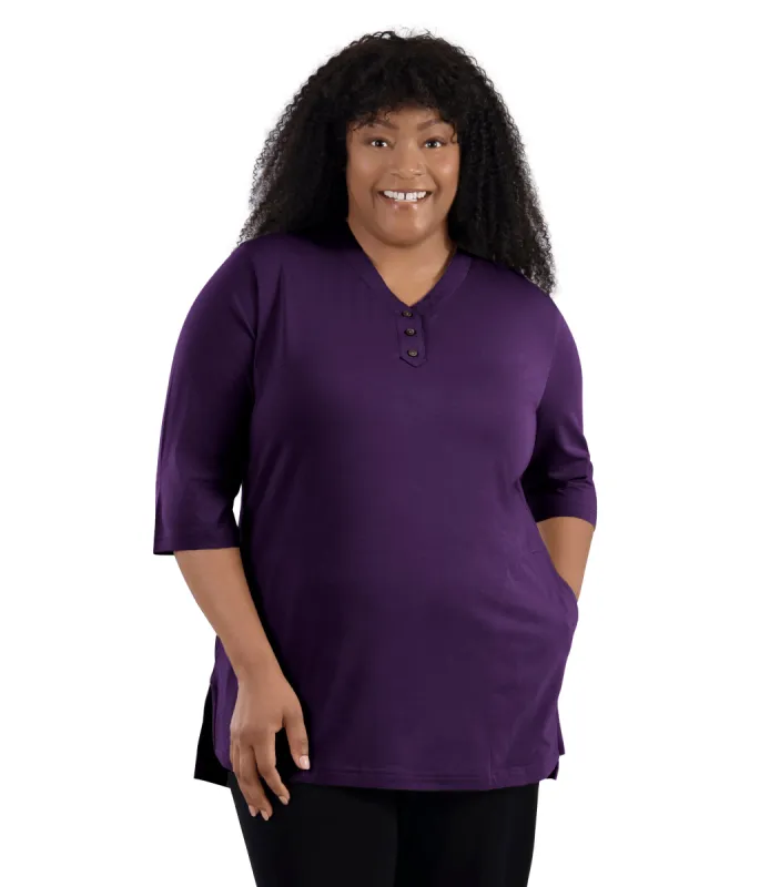 Stretch Naturals Lite 3/4 Sleeve Button Henley with Pockets Classic Colors made by JunoActive