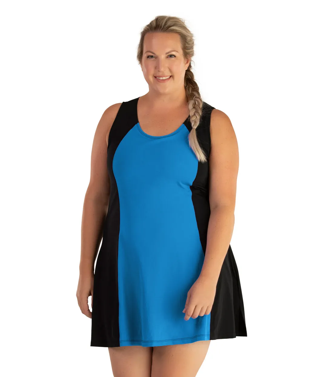 AquaSport Crossback Swim Dress Pacific Blue Black - FINAL SALE sold by JunoActive